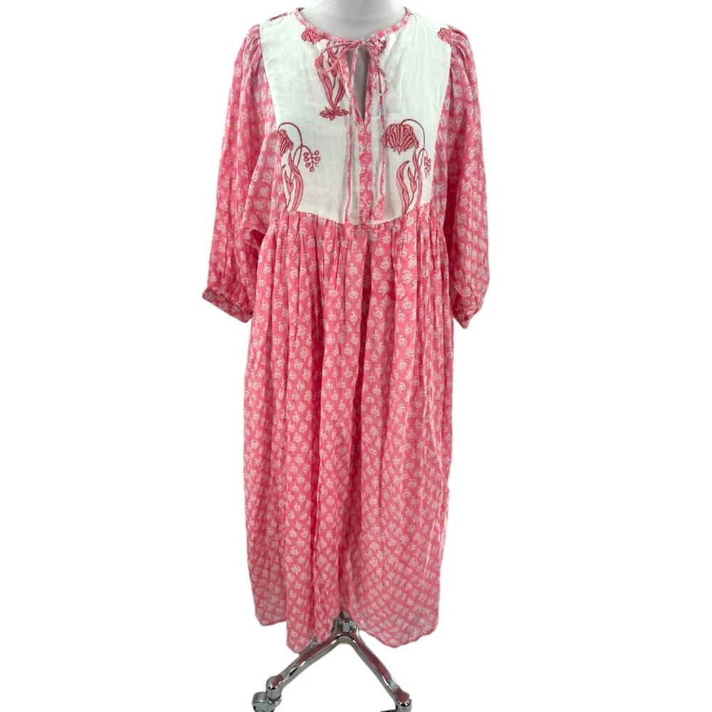 Pink Boho Embroidered Long Sleeve Maxi Dress - Picture 1 of 6